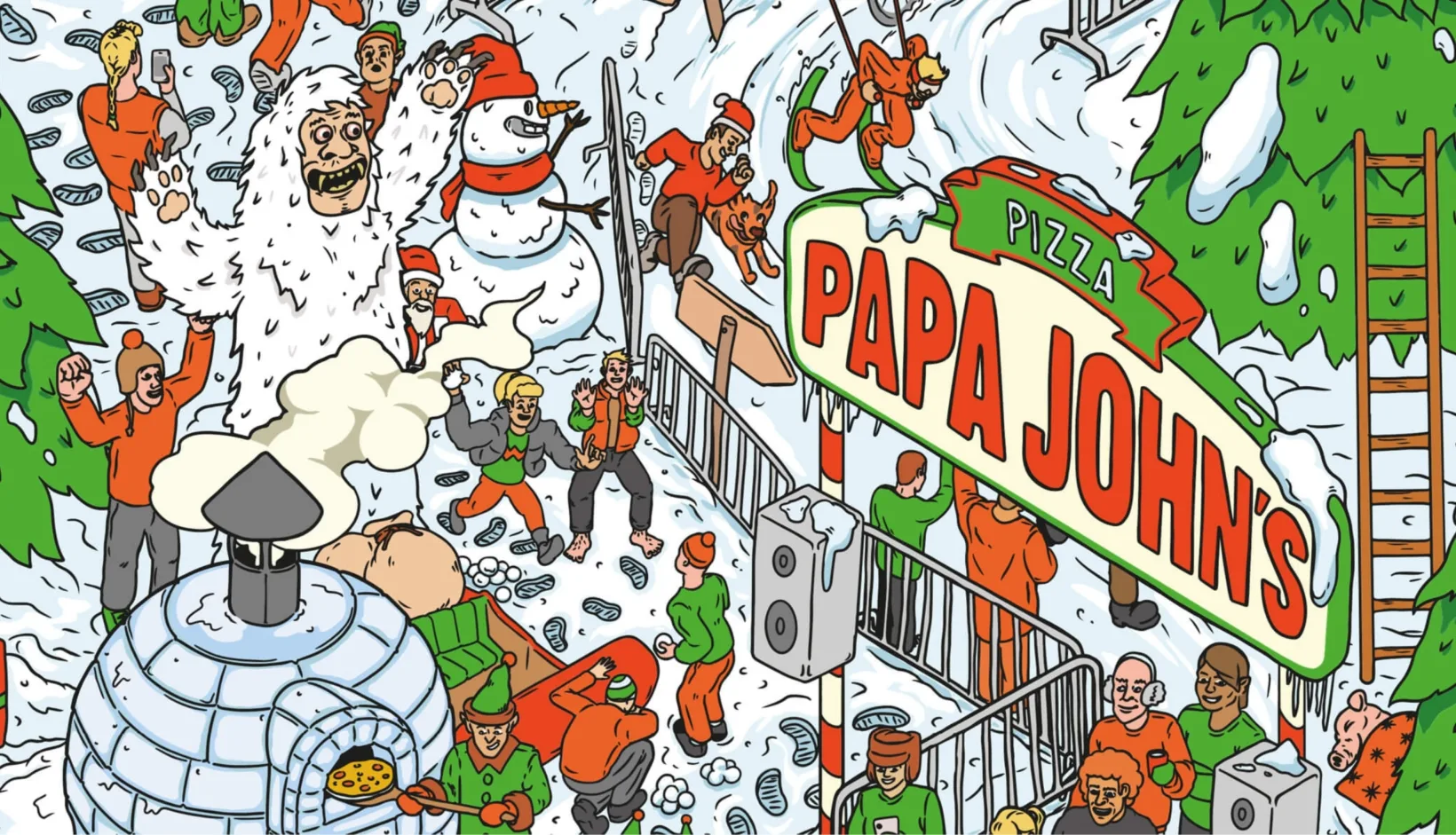 papa johns christmas packaging illustration