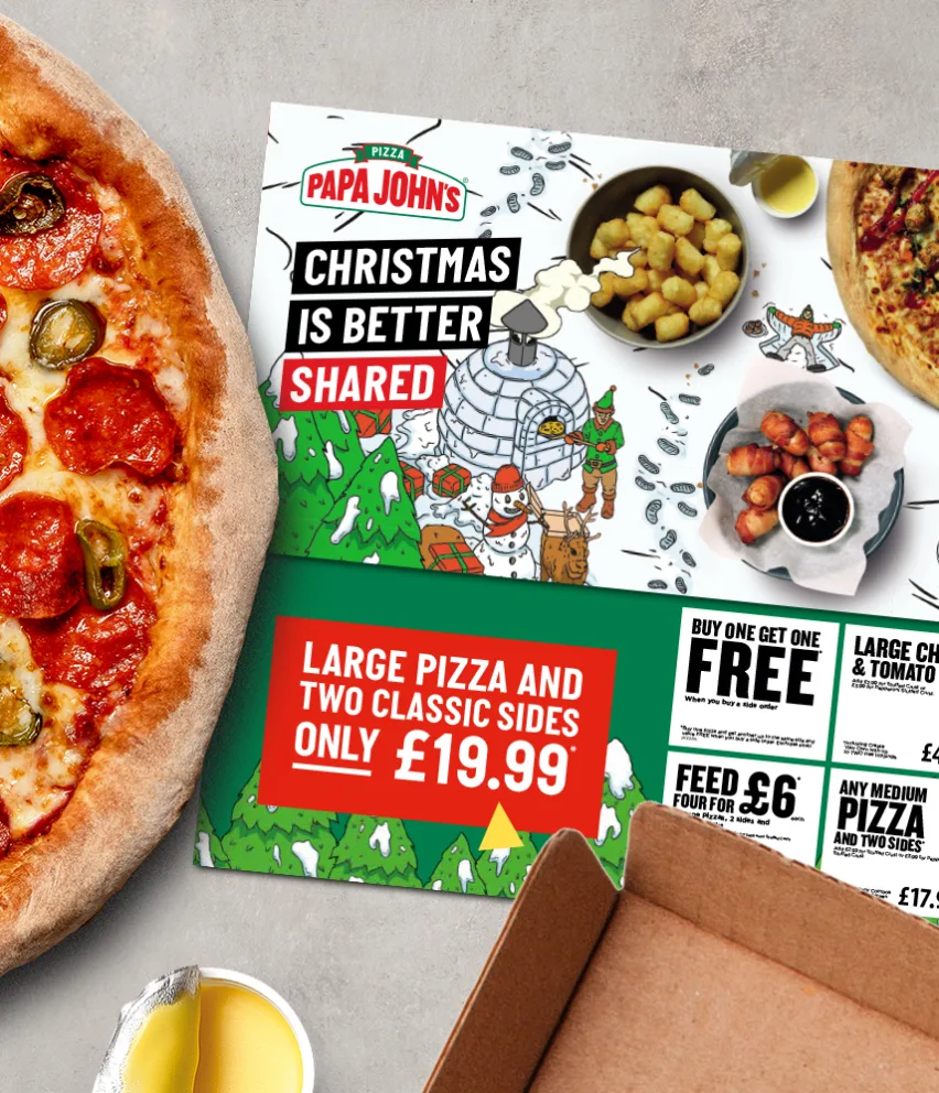 Papa Johns and Cygnus partnership Christmas is better shared leaflet menu