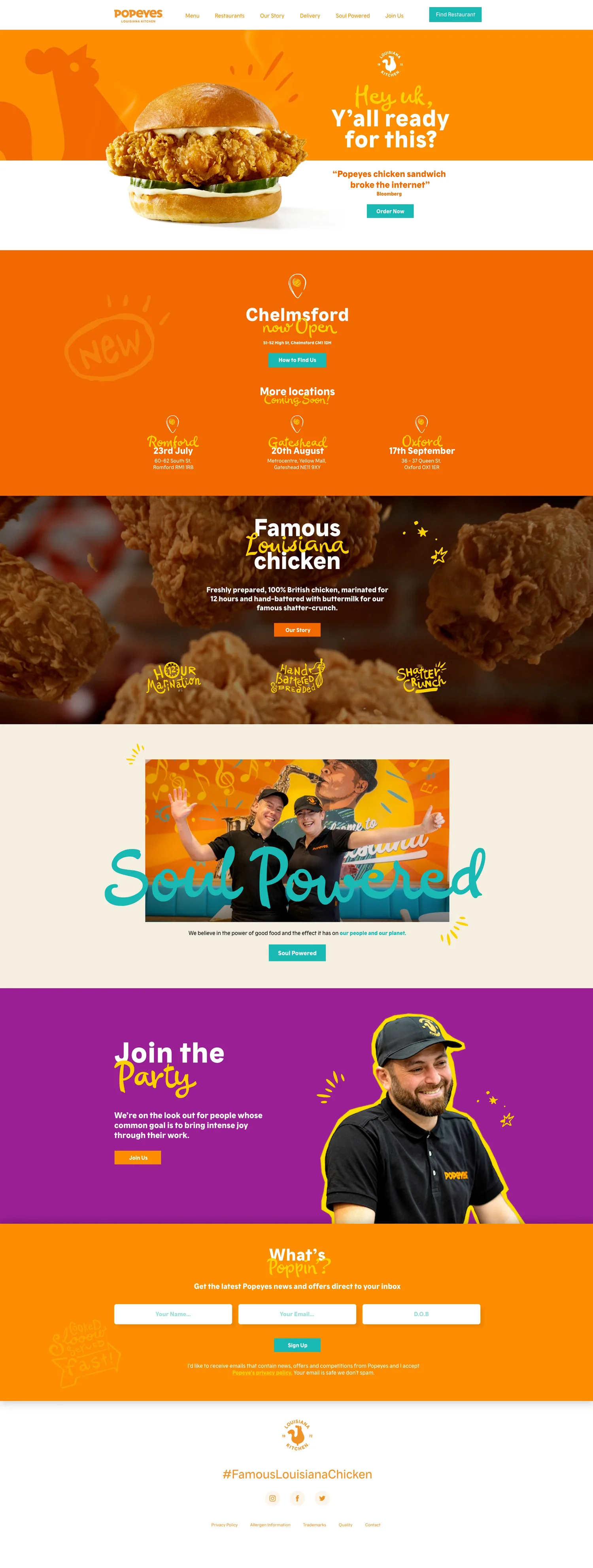 website homepage creation for Popeyes Louisiana Chicken